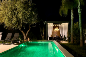 illuminated pool and terraces