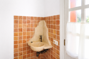 guest bathroom with garden view