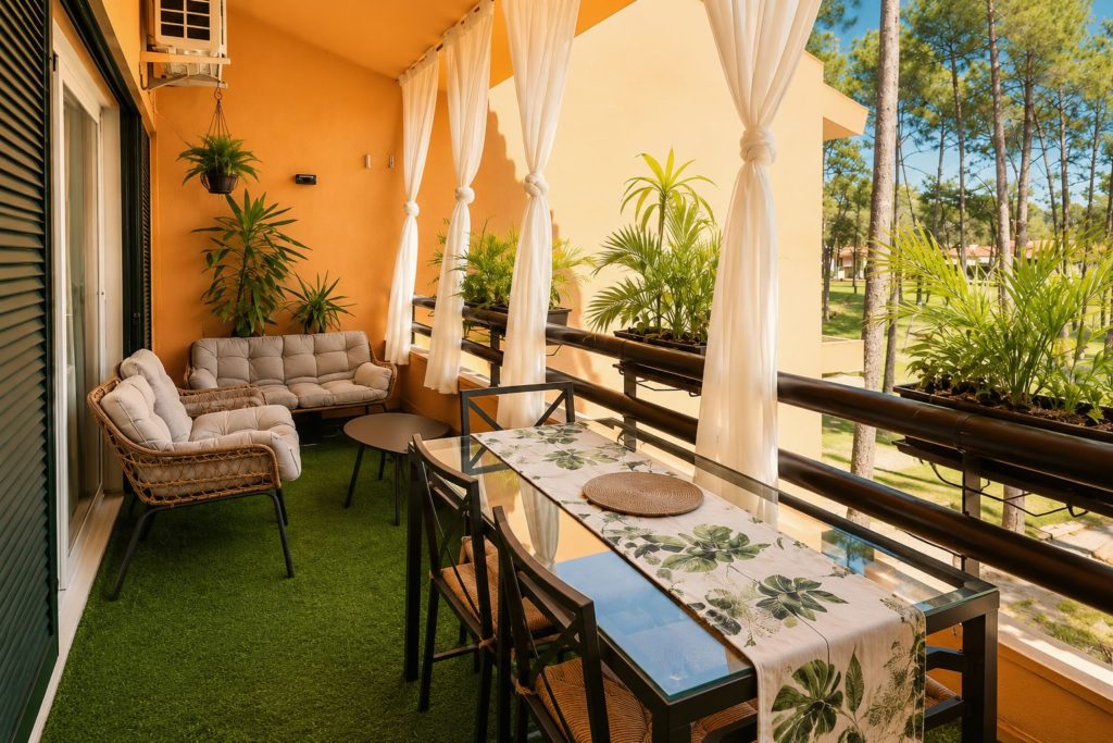 Private terrace with pine and golf views