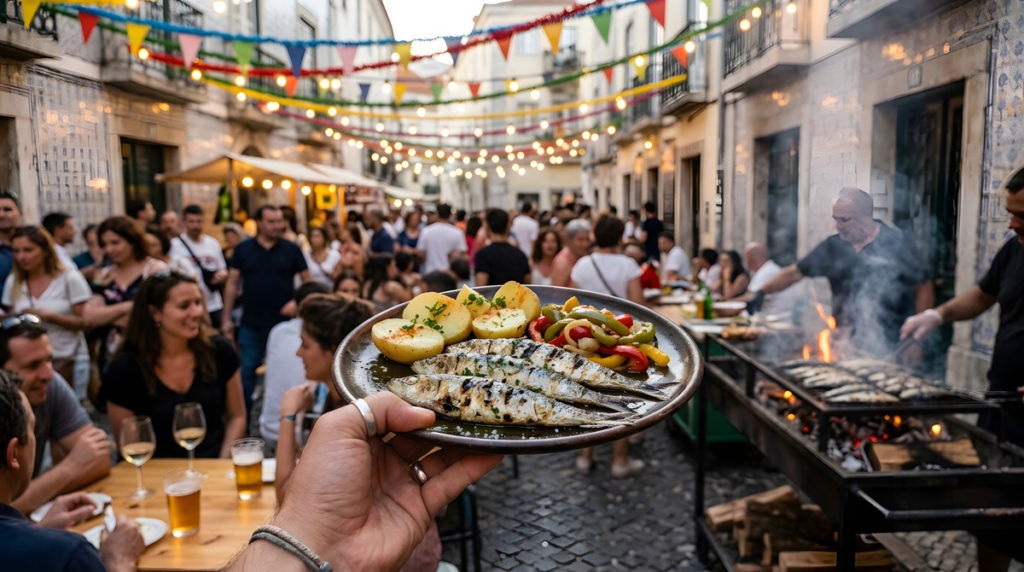 A plate of grilled sardines at a Lisbon street festival in June