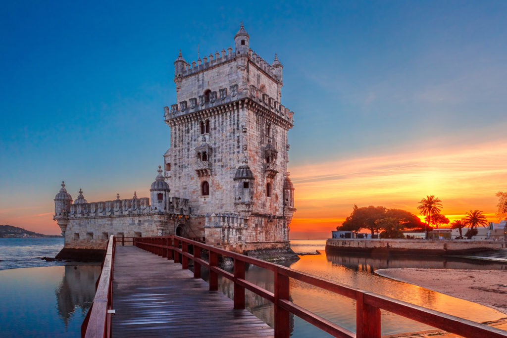 Torre de Belém on the Tagus at sunset, Lisbon