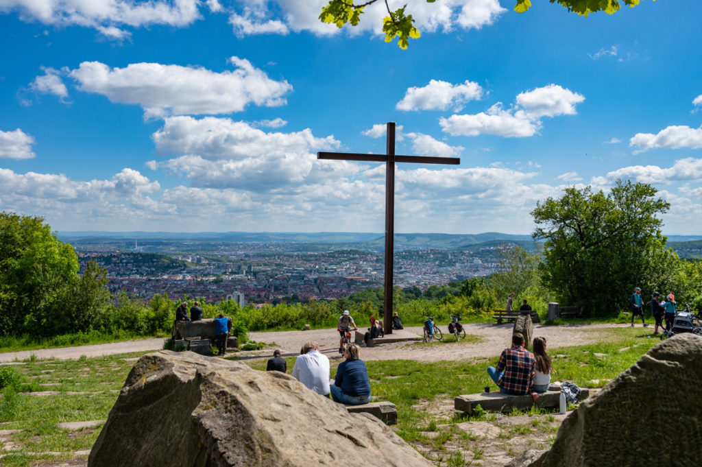 The view over Stuttgart from the summit cross on the Birkenkopf