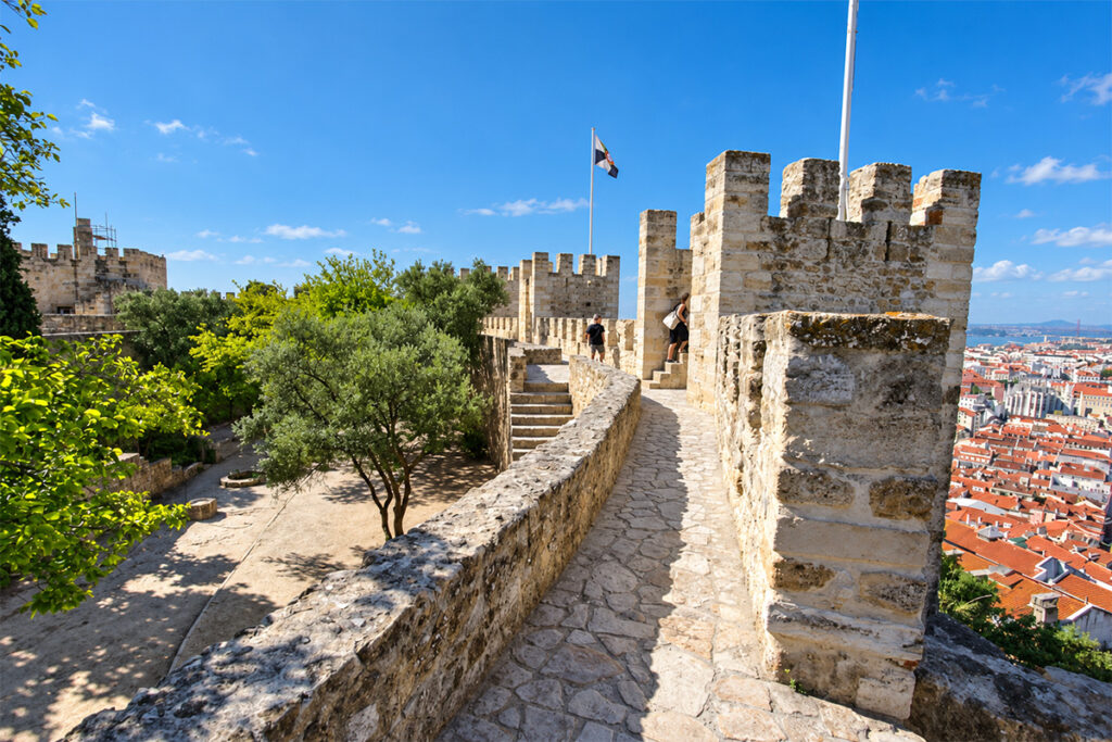 Walking the ramparts of the Castelo de São Jorge, with Lisbon spread out below