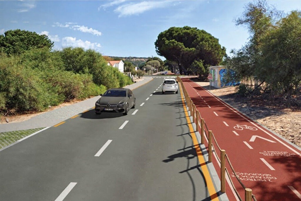 Der ausgeschilderte Radweg an der Küste Richtung Fonte da Telha