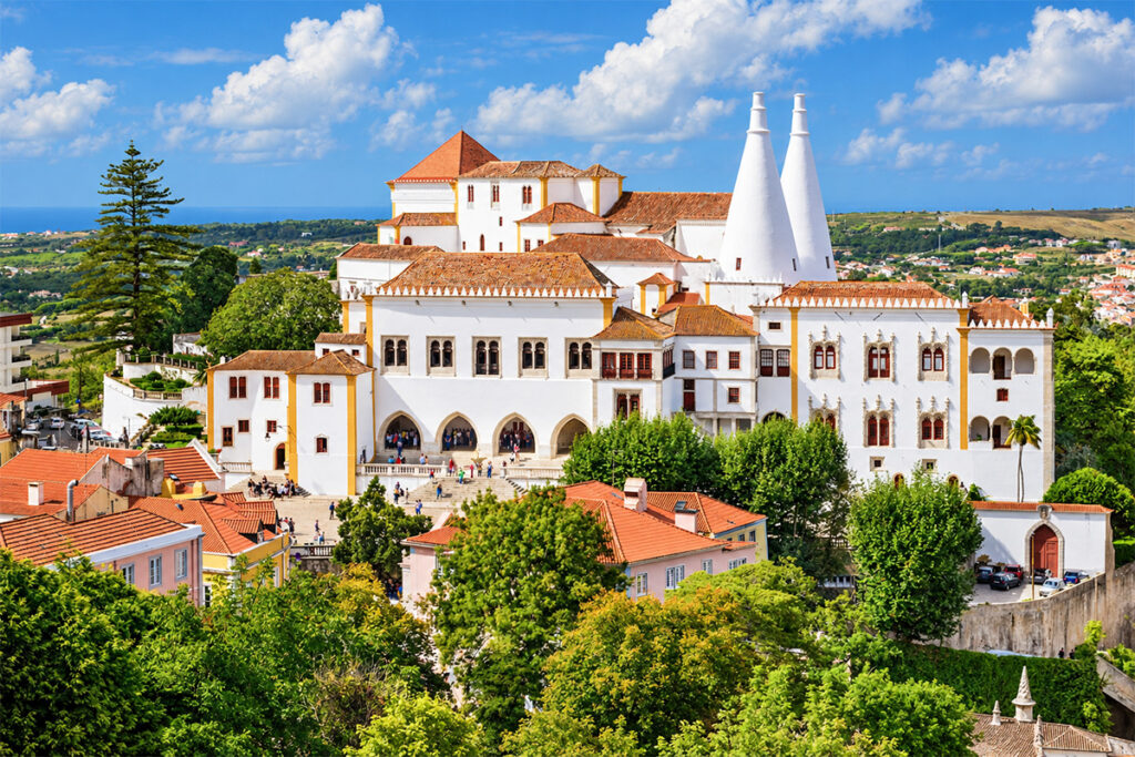 The Palácio Nacional de Sintra, with its two tall conical chimneys