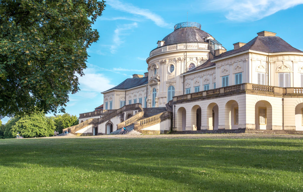 The oval rococo pavilion and arcaded wing of Schloss Solitude